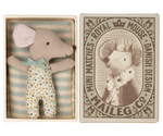 Maileg - Blue Dot Sleepy Wakey Baby Mouse in Matchbox