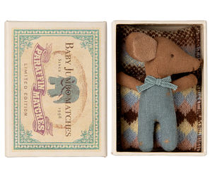 Maileg - Blue Sleepy Wakey Baby Mouse in Matchbox