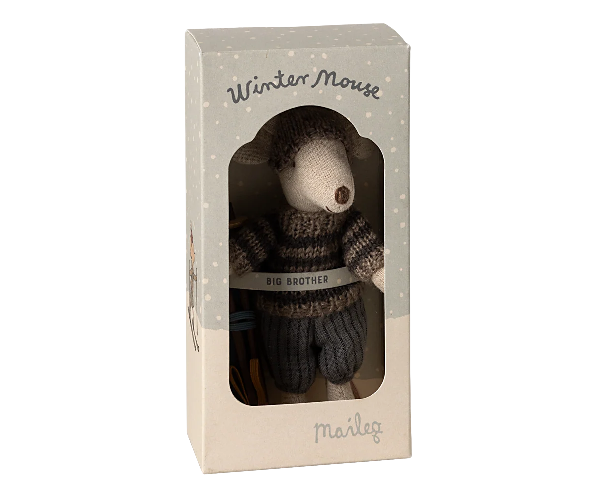 Winter mouse with ski set, Big brother - Grey