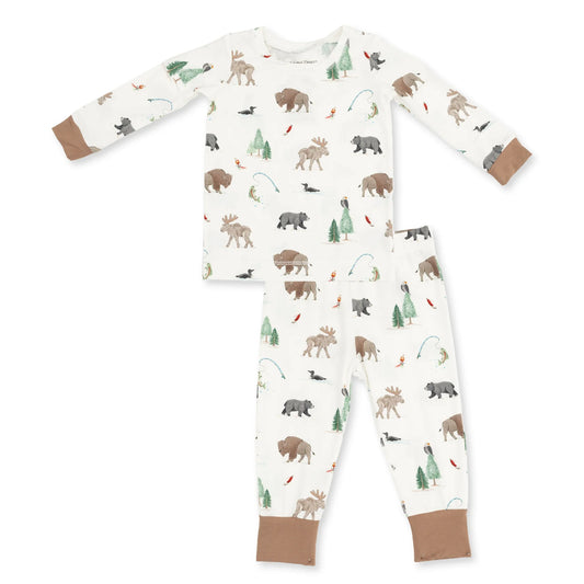 Angel Dear Northern Woodland Animals LS loungewear set featuring woodland animal prints on soft, cozy fabric.