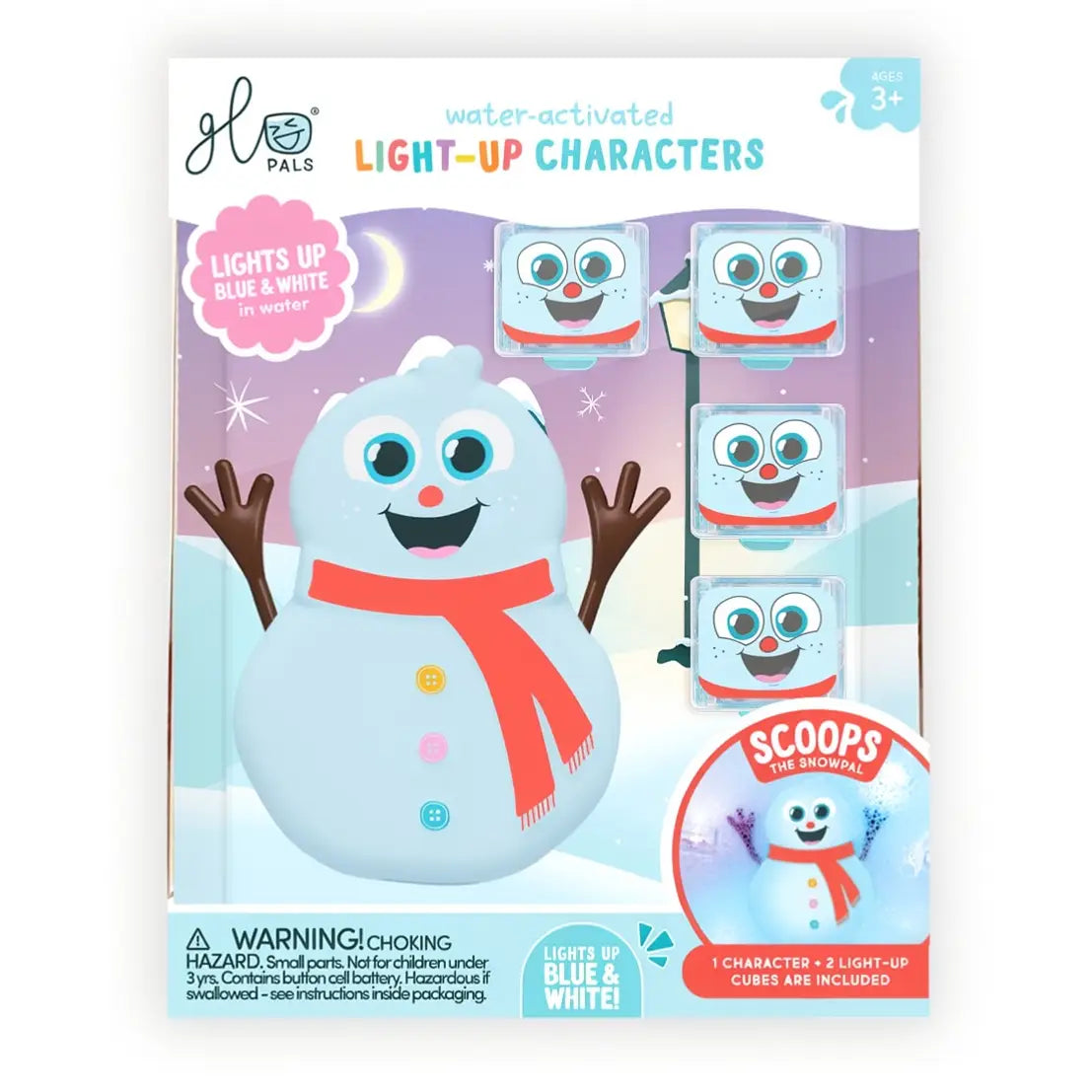 Glo Pals Scoops the Snow Pal light-up character toy with frosty snowman design