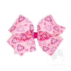 Wee Ones - King Holiday-themed Pink Candy Cane Printed Grosgrain Hair Bow