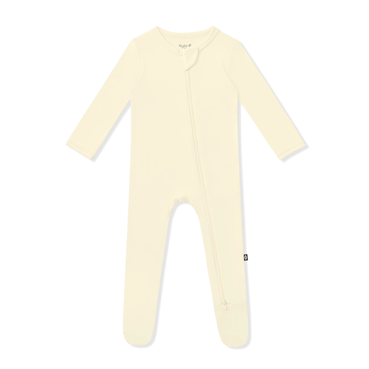 Kyte Baby zippered footie in chamomile, soft infant sleepwear with front zipper and cozy footed design for baby comfort.
