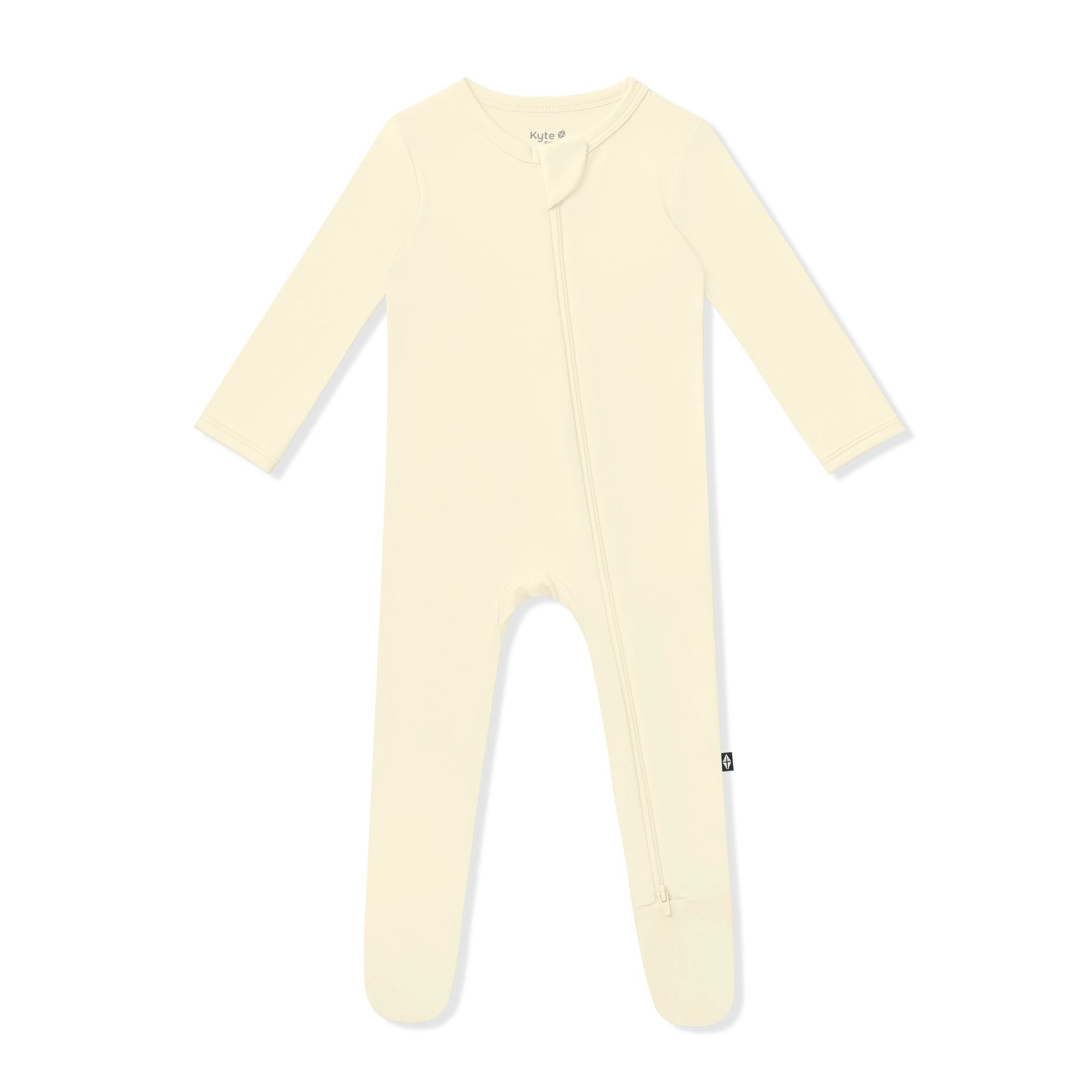 Kyte Baby zippered footie in chamomile, soft infant sleepwear with front zipper and cozy footed design for baby comfort.