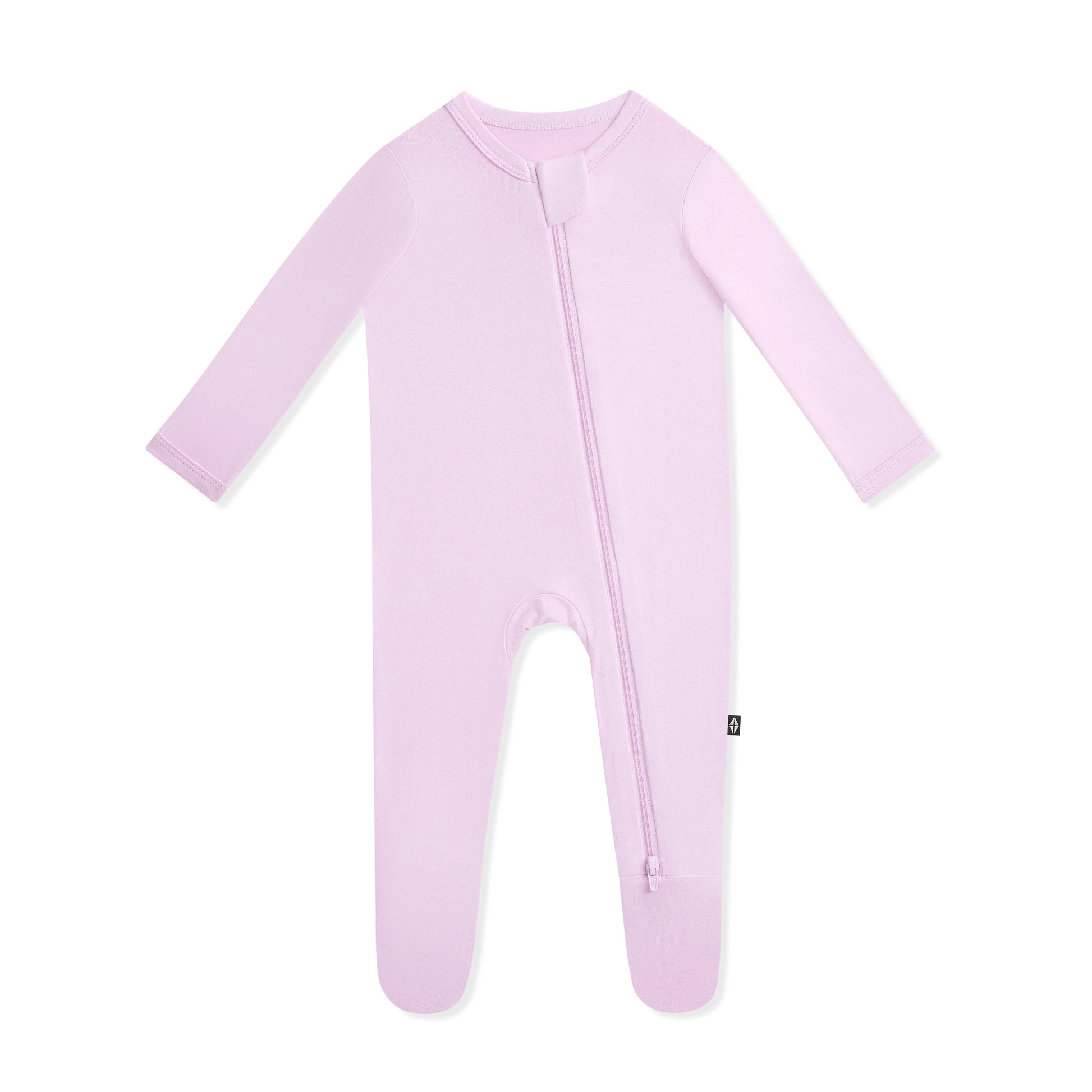 Kyte Baby zippered footie in thistle fabric, cozy children's sleepwear with a front zipper and soft material.