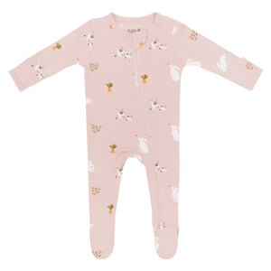 Kyte - Zippered Footie in Blush Rabbit