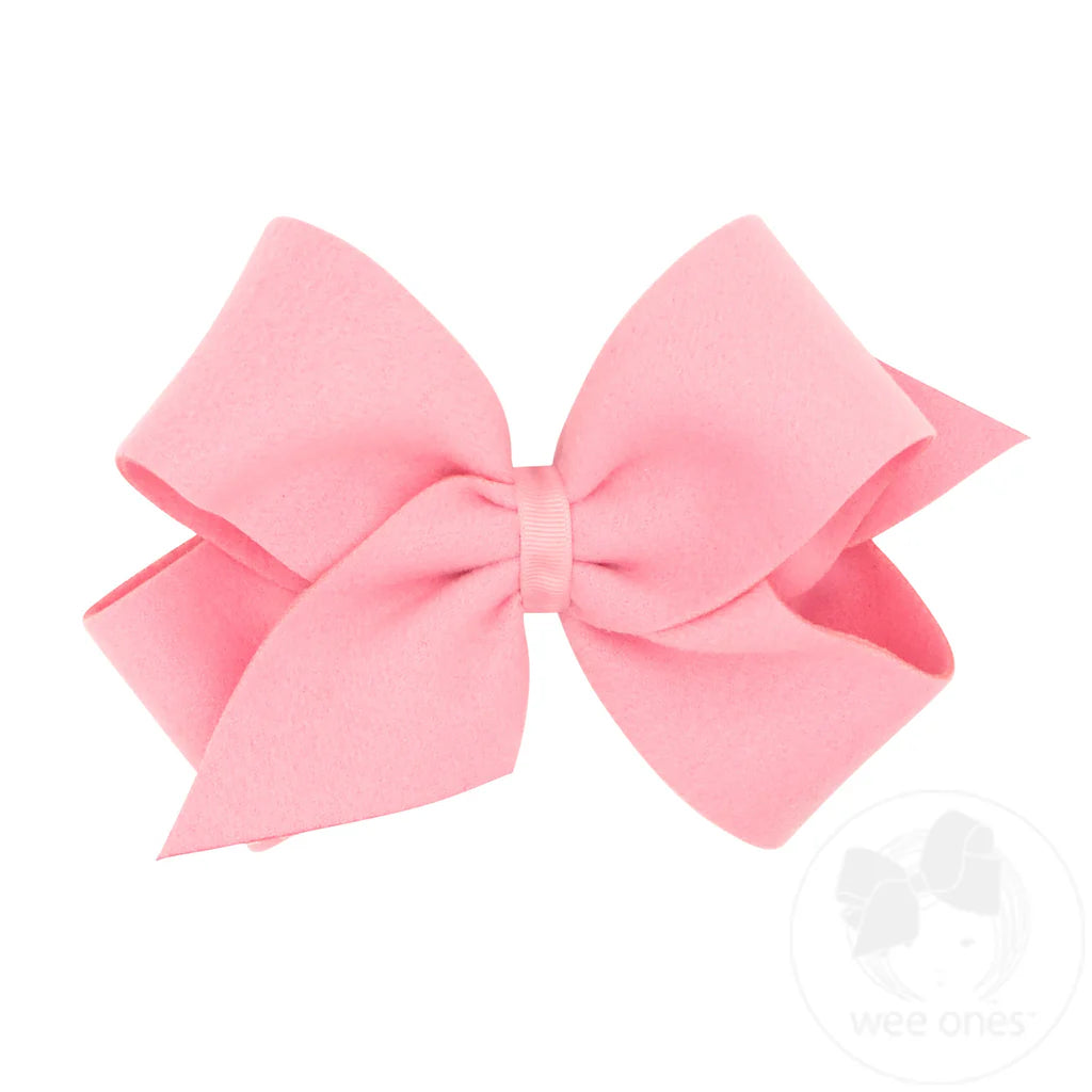 Pink King Soft and Cozy Brushed Fleece Fabric Hair Bow by Wee Ones, featuring a plush, comfortable design for children.