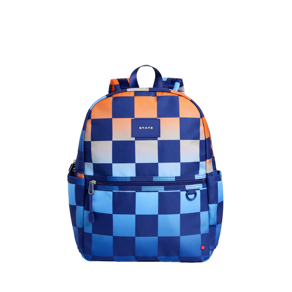Gradient checkerboard Kane backpack by State Bags with adjustable straps and multiple compartments.