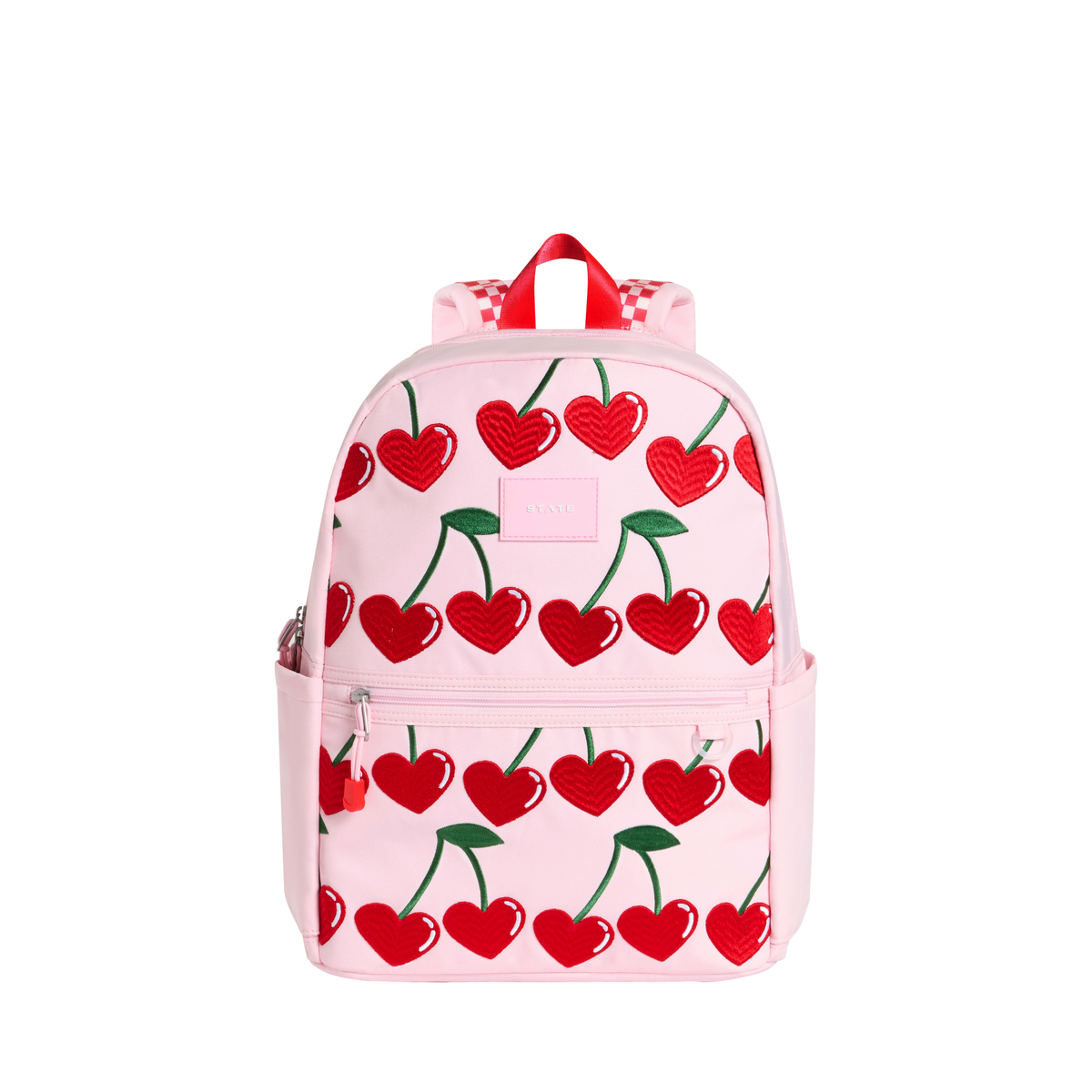 Cherry Kane Double Pocket Backpack by State Bags, showcasing a stylish black backpack with dual front pockets and adjustable straps.