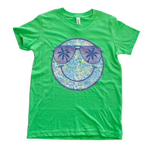 Green Tropical Leopard Smiley Tee