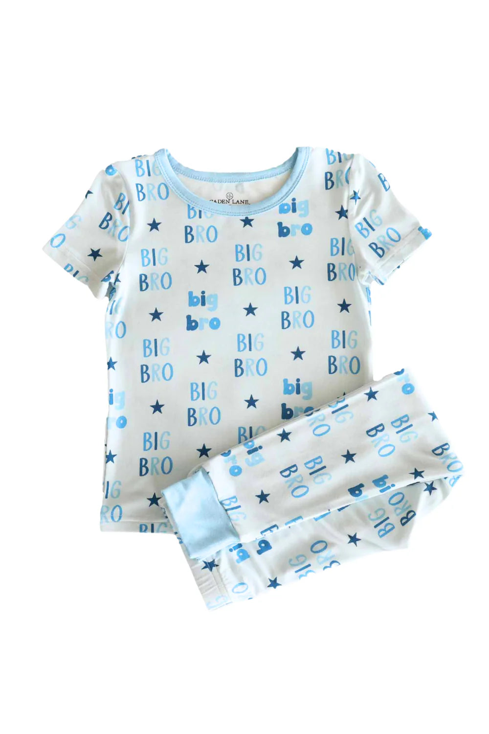 Caden Lane Big Bro two-piece pajama set with playful print, featuring a long-sleeve top and matching pants for kids.