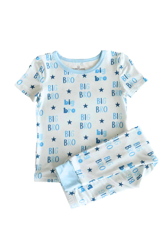 Caden Lane Big Bro two-piece pajama set with playful print, featuring a long-sleeve top and matching pants for kids.