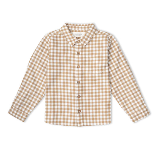 Oat Gingham Organic Collared Long Sleeve Shirt