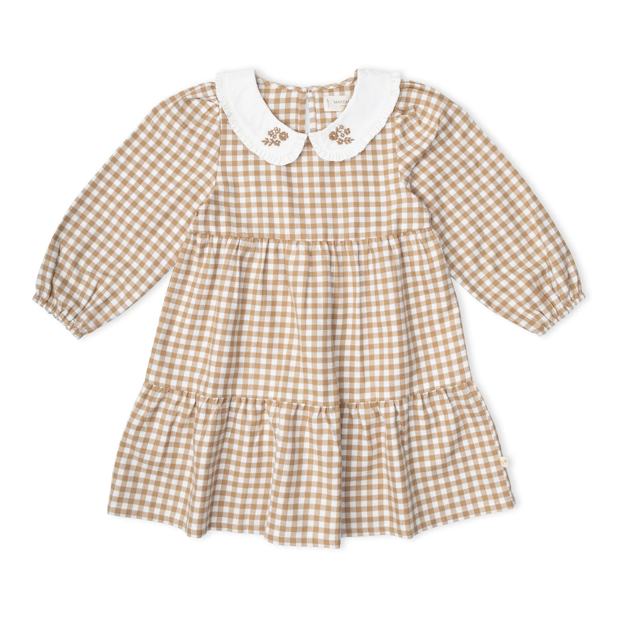 Oat Gingham Organic Collar Tiered Dress