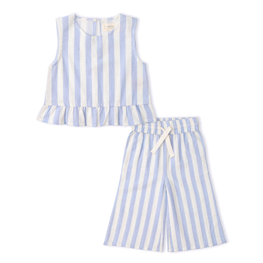 Blue Stripes Organic Ruffle Top & Pants Set