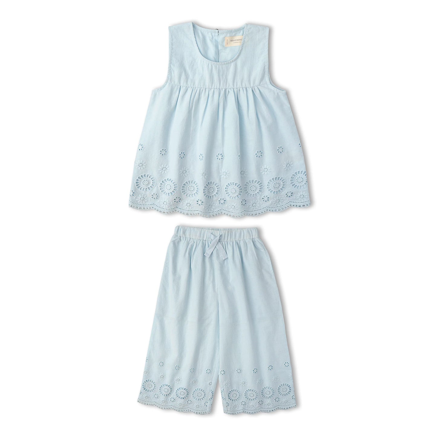 Light Blue Eyelet Organic Eyelet Top And Pant Set