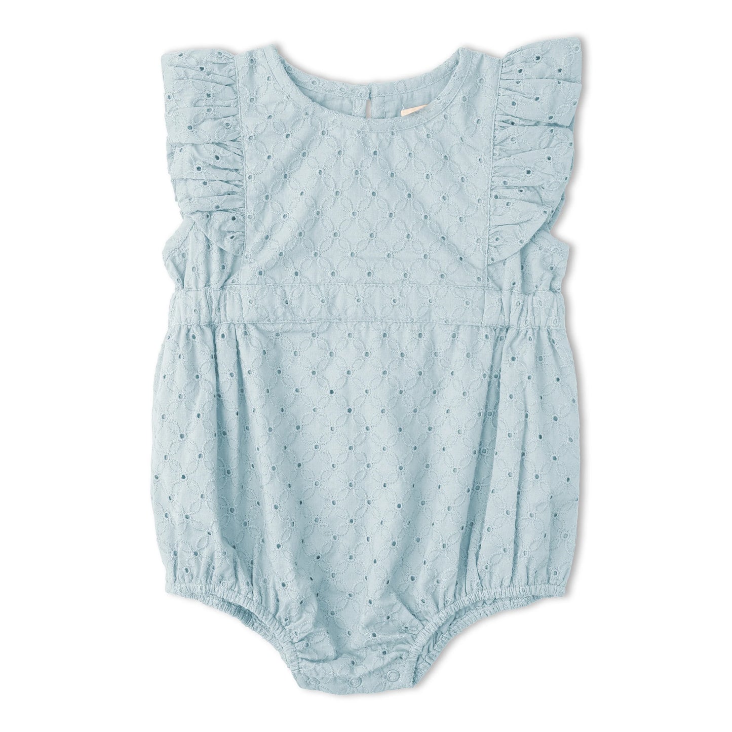 Light Blue Eyelet Organic Eyelet Flutter Romper
