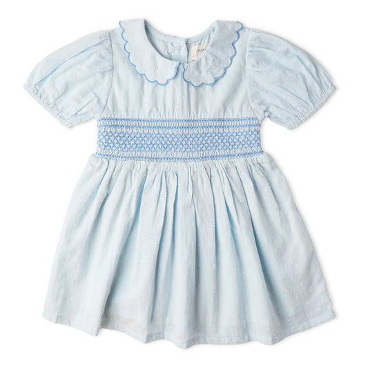 Light Blue Organic Smocked Collar Dress