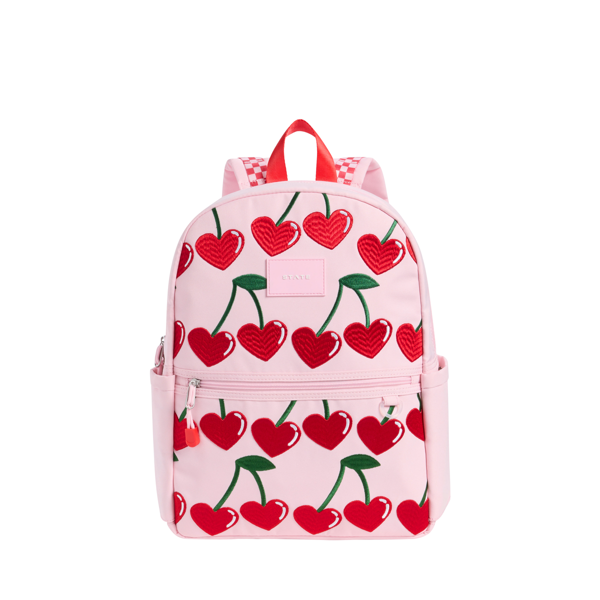 Cherry Kane backpack by State Bags, featuring a vibrant cherry print design with adjustable straps and multiple compartments.
