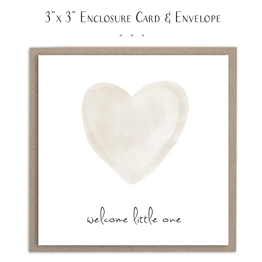 Welcome Little One mini card in neutral color, plain design by Sweet E's Children's Boutique, featuring simple, elegant baby greeting card.