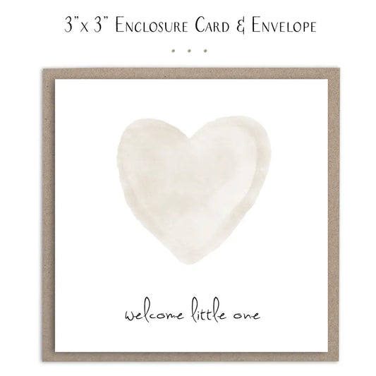 Neutral welcome little one mini card from Sweet E's Children's Boutique, plain design for new baby greetings.