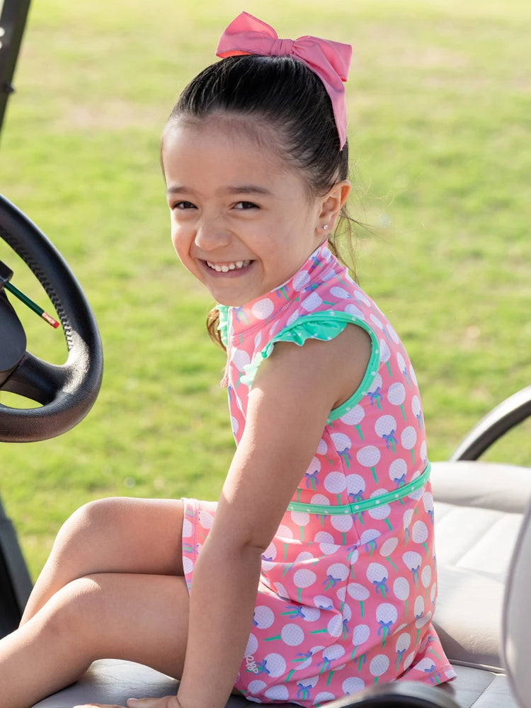 
            
                Load image into Gallery viewer, Ruffle Butts - Pink Tee Time Sleeveless Zip Ruffle Sleeve Active Dress
            
        