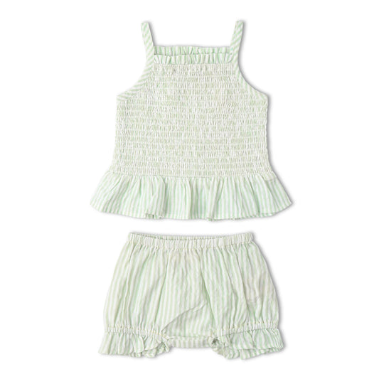 Basil Stripes Organic Smocked Top And Bloomer Set