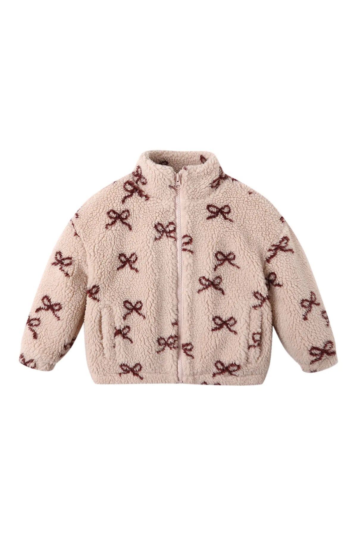 Rylee & Cru Bow Coco Sherpa Jacket featuring soft sherpa fabric and a stylish bow detail, perfect for cozy winter wear.