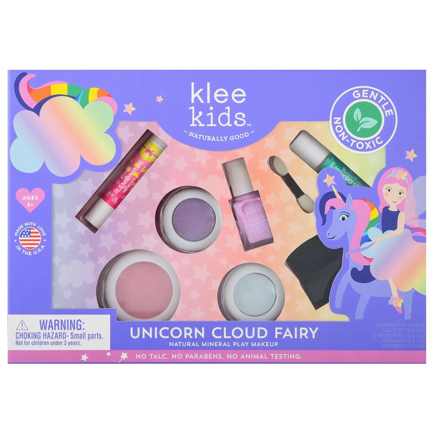 Unicorn Cloud Fairy Klee Kids Deluxe Makeup Kit with colorful makeup and accessories in a whimsical packaging.