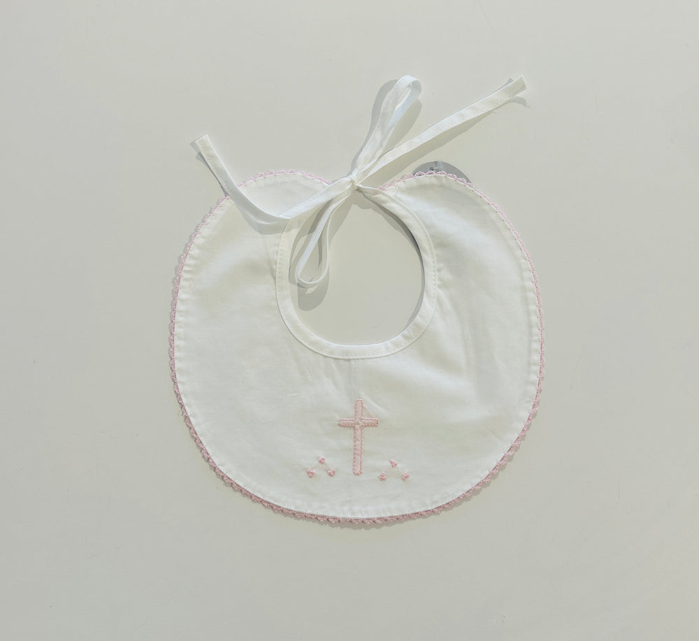 Baby Sen - White Bib - Pink Cross