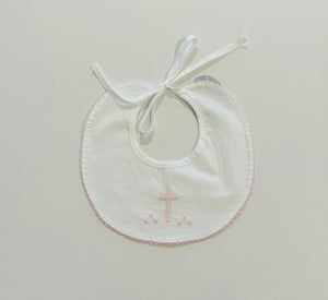 Baby Sen - White Bib - Pink Cross