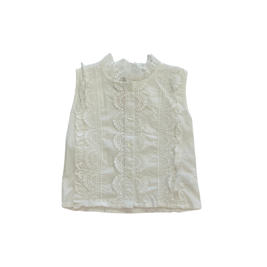 doe a dear - White Lace and Ruffle Button Down Tank