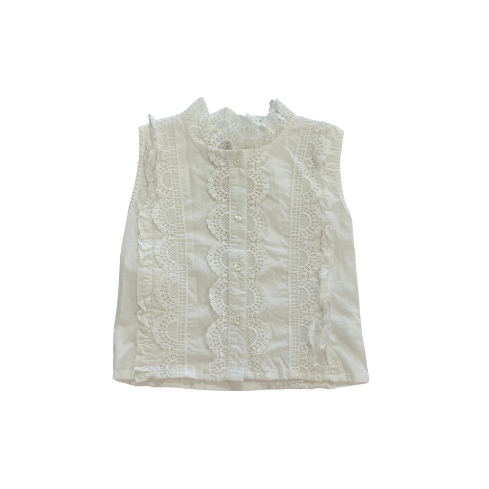 doe a dear - White Lace and Ruffle Button Down Tank