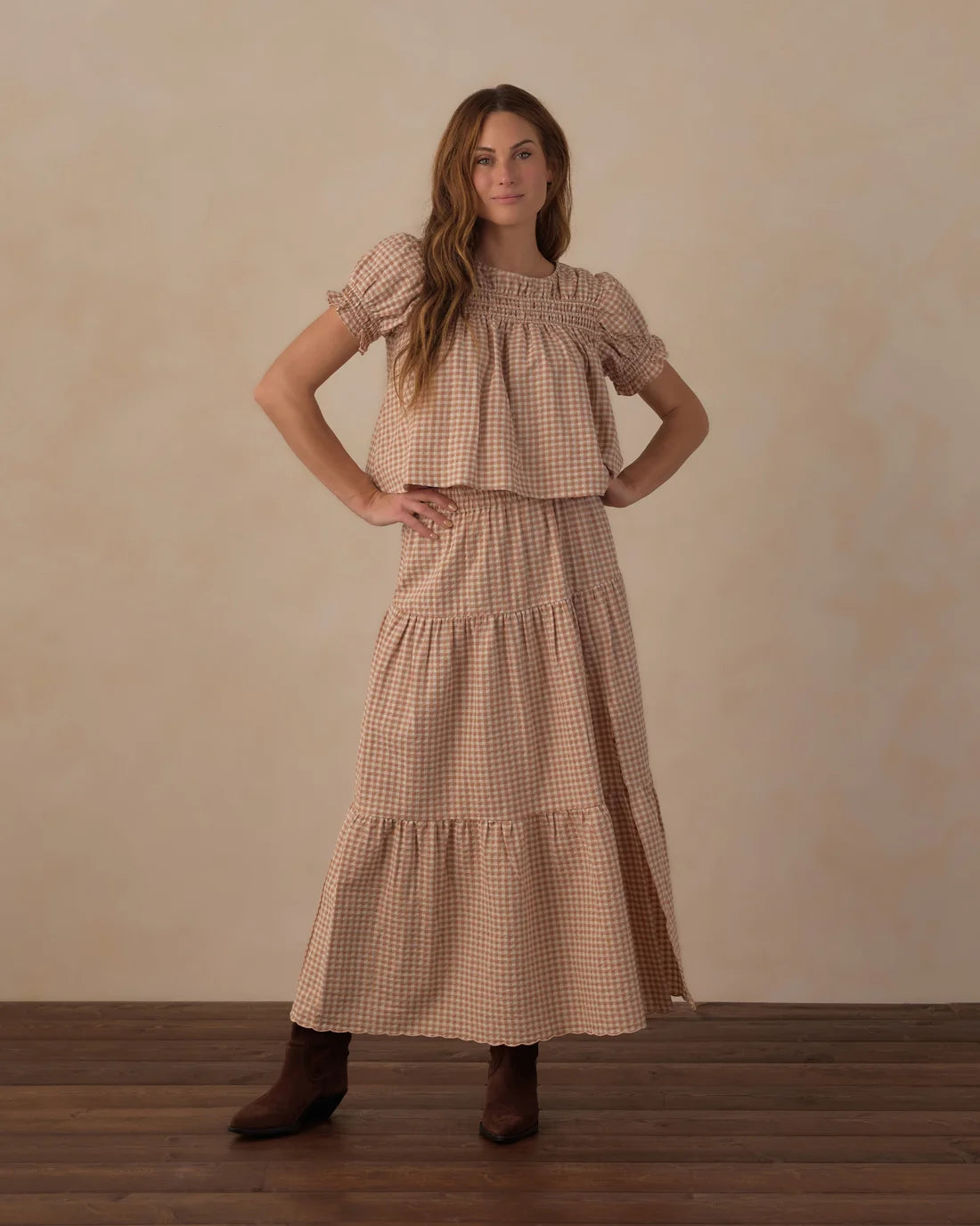 Women's Fawn Gingham Tiered Midi Skirt