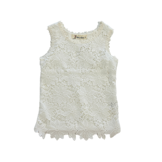 doe a dear - White Floral Crochet Tank