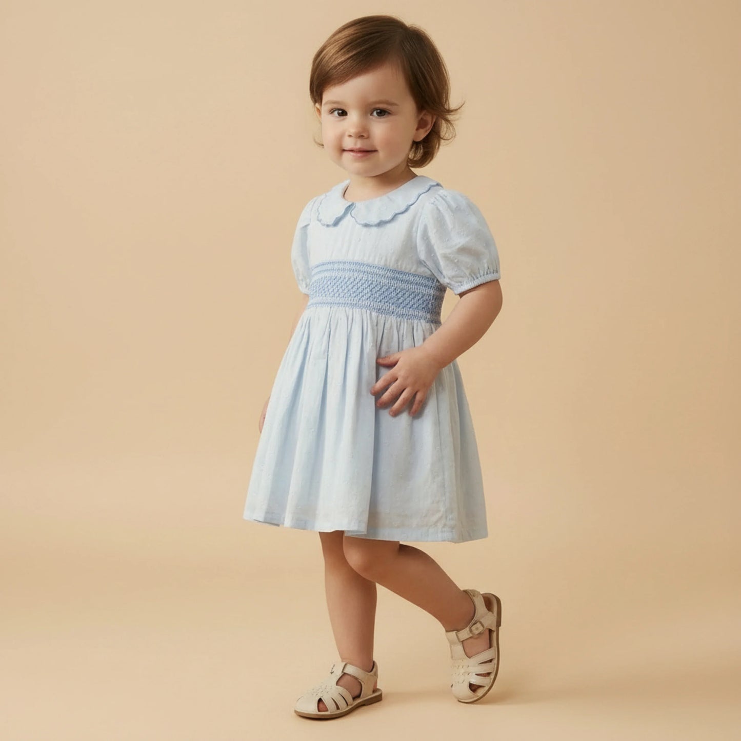Light Blue Organic Smocked Collar Dress