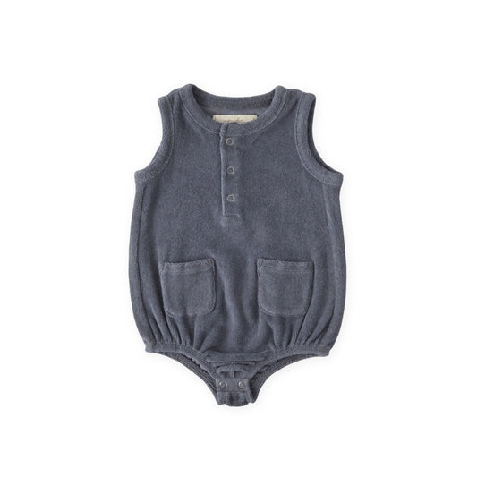 Pehr Ocean Classic Terry Pocket One-Piece featuring a cozy terry fabric and front pocket, perfect for babies or toddlers.