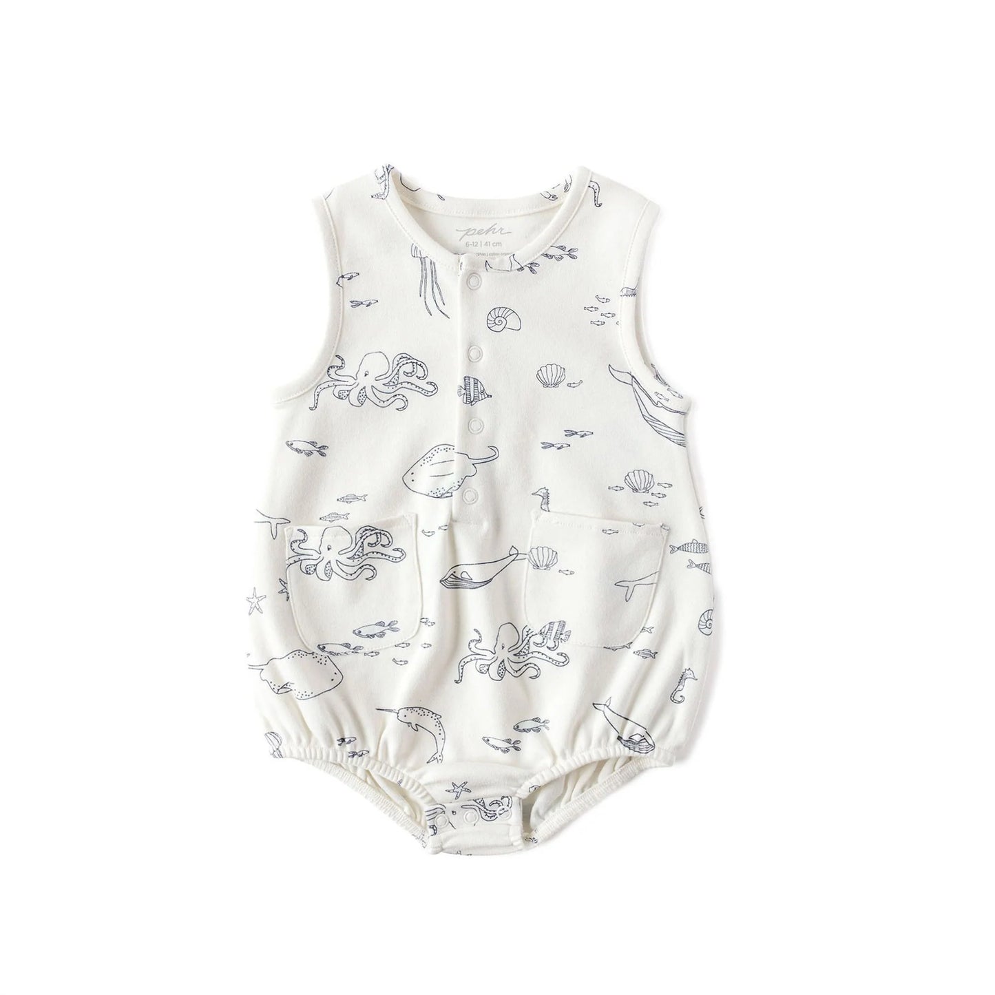 Pehr Life Aquatic sleeveless one-piece swimsuit featuring vibrant aquatic print and comfortable fit for kids.