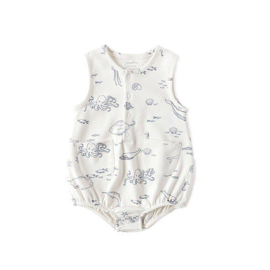 Pehr Life Aquatic sleeveless one-piece swimsuit featuring vibrant aquatic print and comfortable fit for kids.