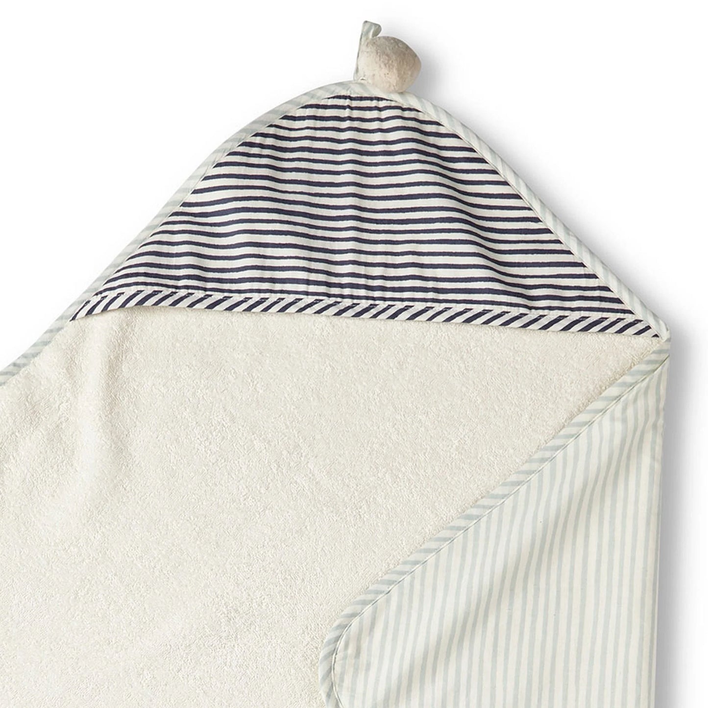 Pehr Stripes Away Sea hooded towel featuring colorful striped pattern and soft terry fabric for kids' bath or beach use.