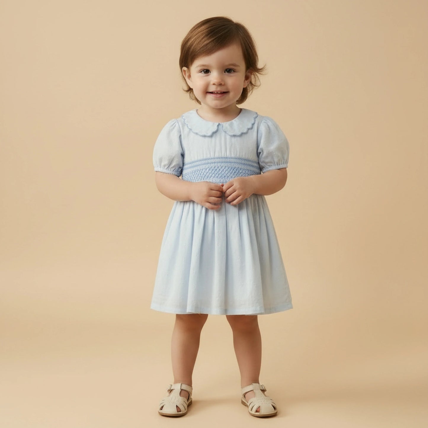Light Blue Organic Smocked Collar Dress