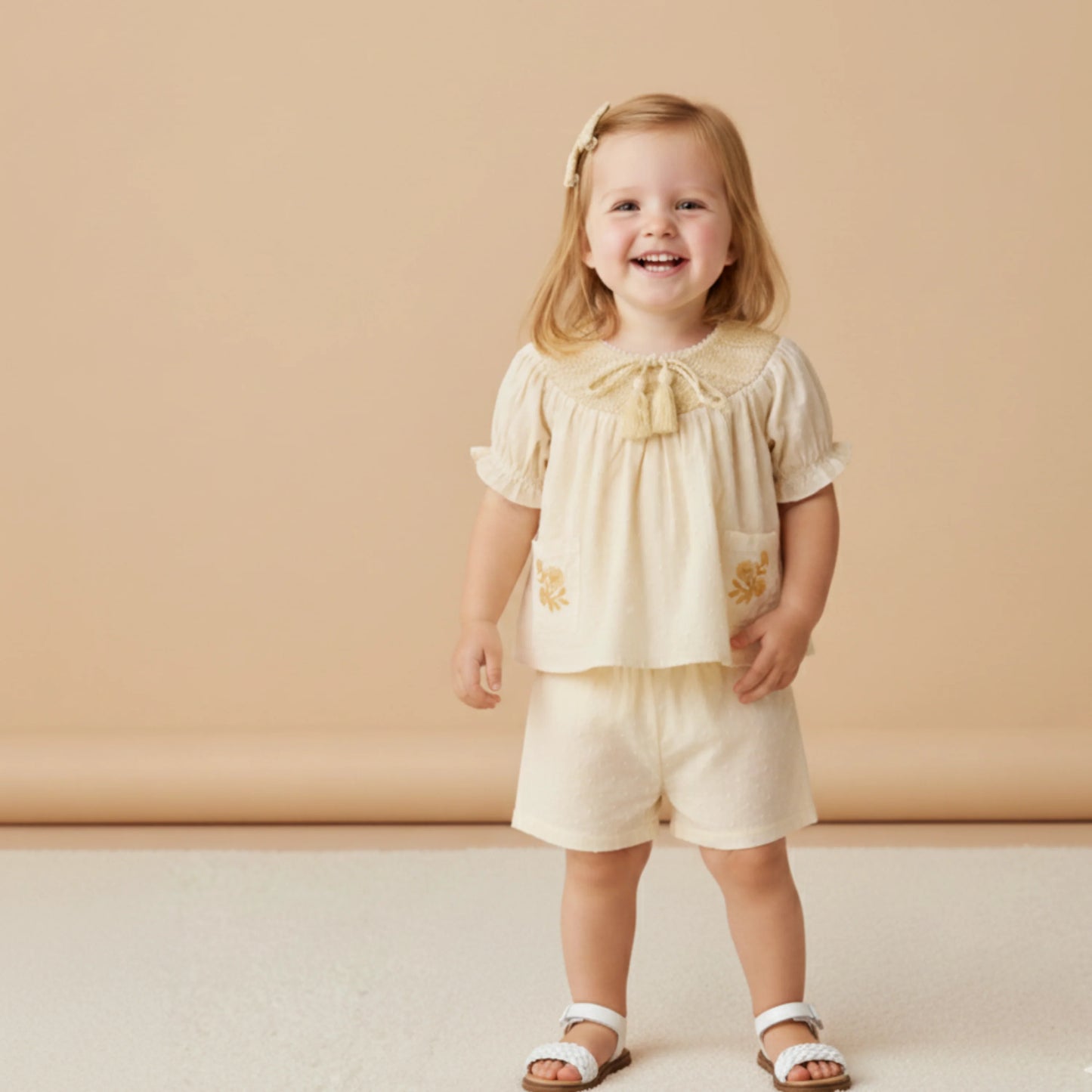 Butter Yellow Organic Smocked Top & Shorts Set