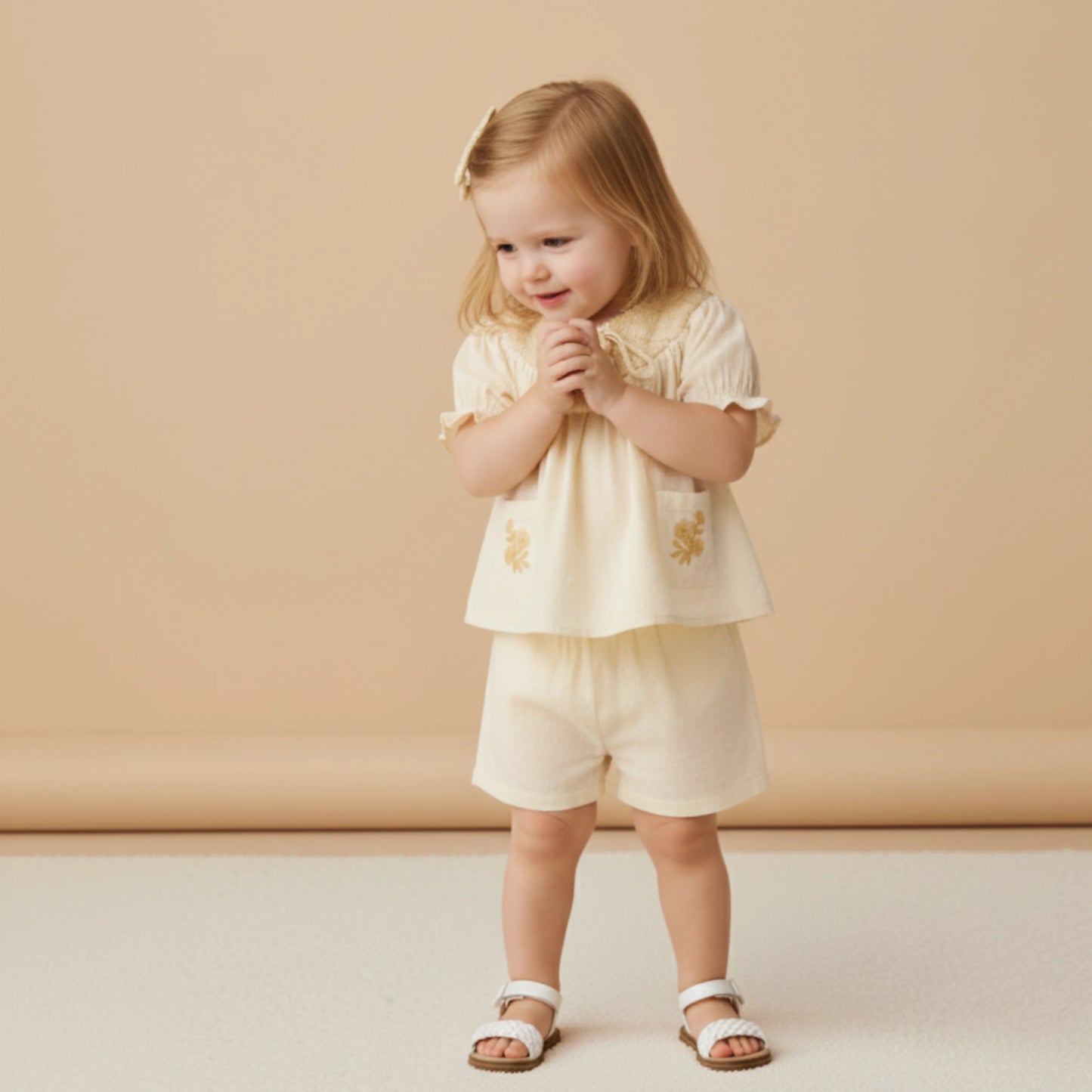 Butter Yellow Organic Smocked Top & Shorts Set