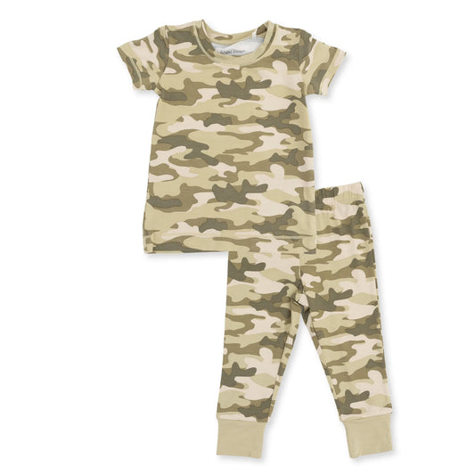 Angel Dear camo SS loungewear set featuring a soft, comfortable top and matching shorts in a stylish camouflage pattern.