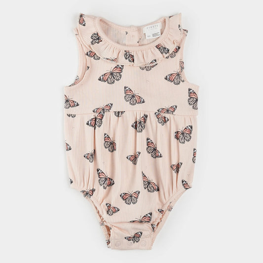 Petit Lem - Monarch Print on Ribbed Cherry Blossom Bubble Romper