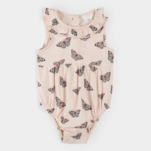 Petit Lem - Monarch Print on Ribbed Cherry Blossom Bubble Romper