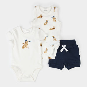 Petit Lem - Baseball Buddy 3pc Bodysuit Set