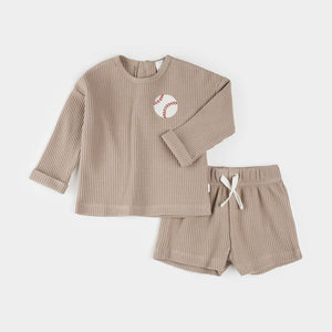 Petit Lem - Baseball Tan Thermal Shorts Set