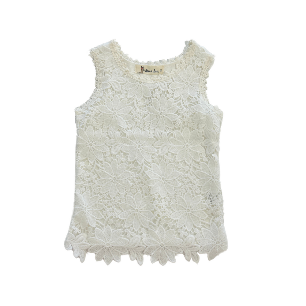 doe a dear - White Floral Crochet Tank