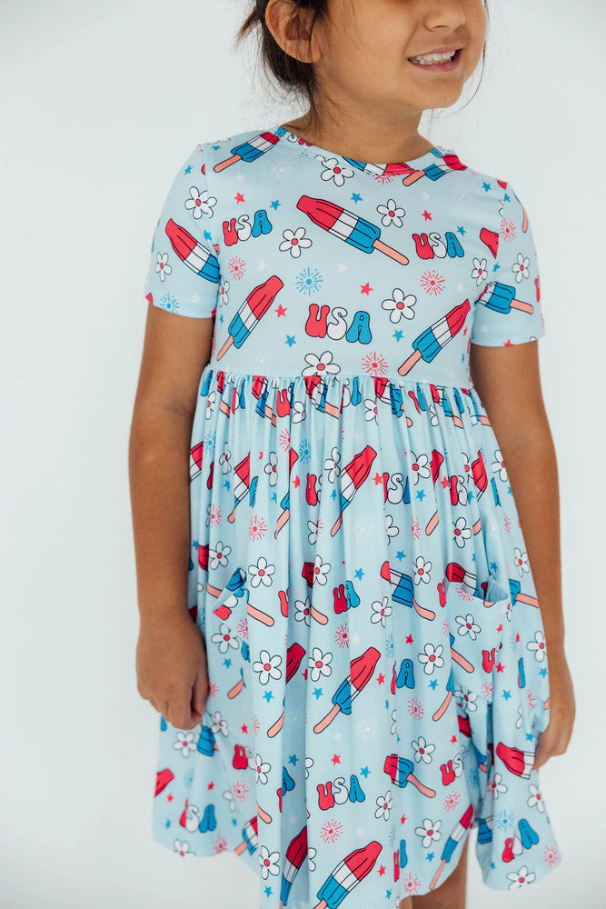 
            
                Load image into Gallery viewer, Mila &amp;amp; Rose - Proudly Patriotic S/S Pocket Twirl Dress
            
        